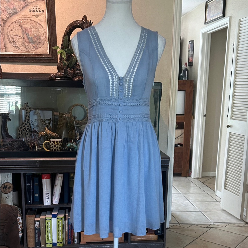 C&V Chelsea & Voilet Sleeveless V-Neck Blue Sundress